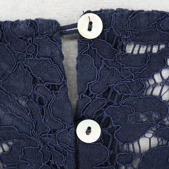 Lulus Top Womens Medium Navy Blue Lace Yoke Crepe Blouse Pullover Romantic - Picture 11 of 15